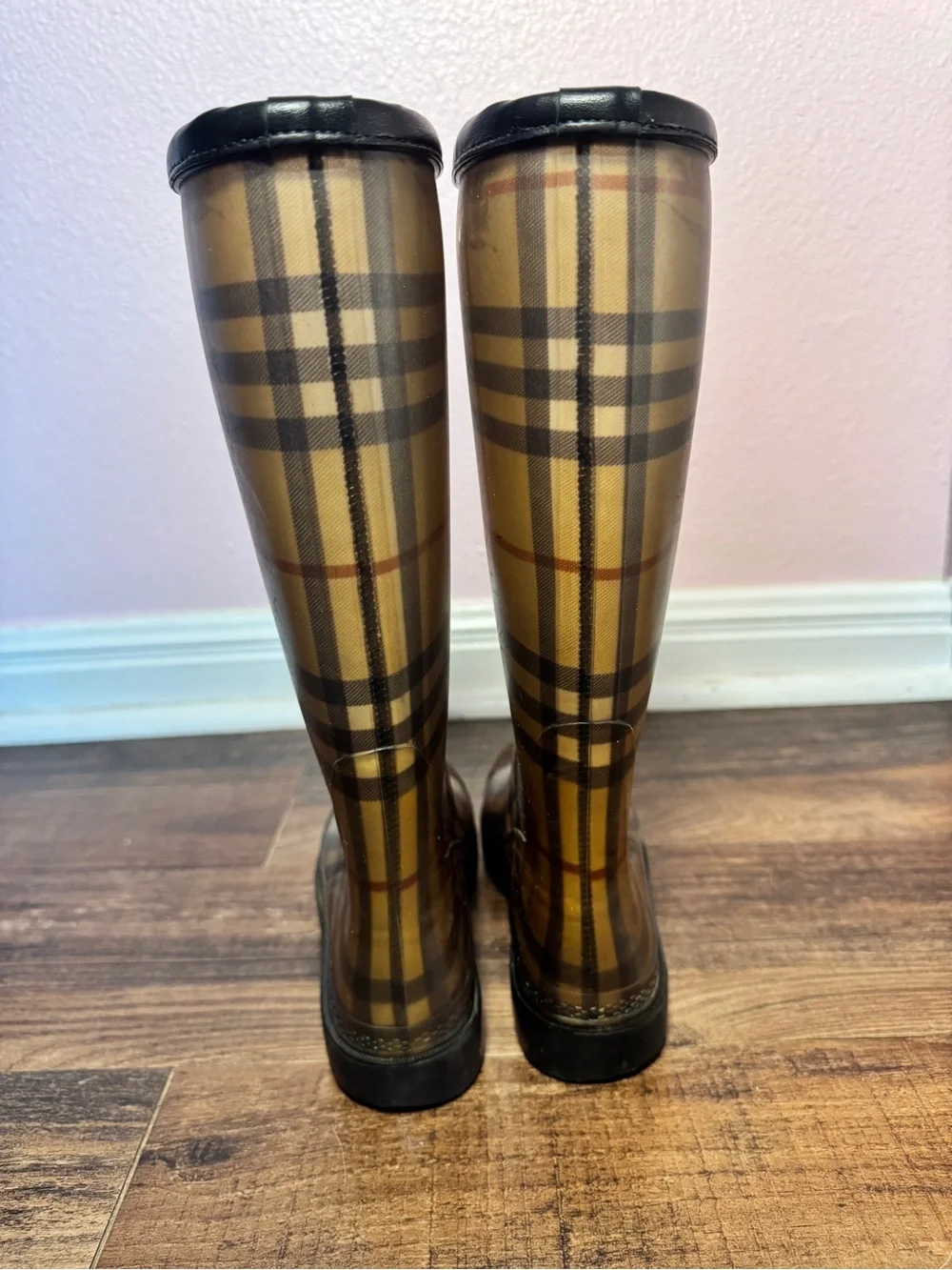 Burberry Tan Plaid Rain Boots